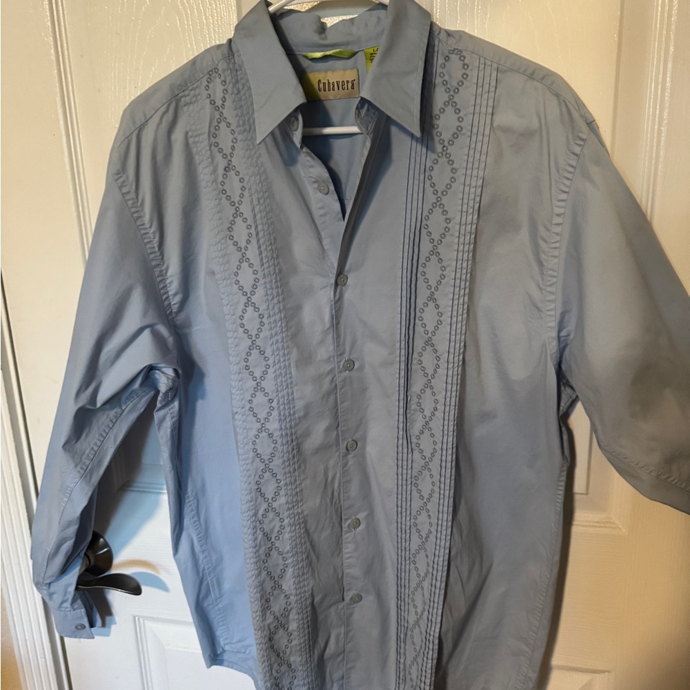 Cubavera Light Blue Shirt with Subtle Embroidery Size L